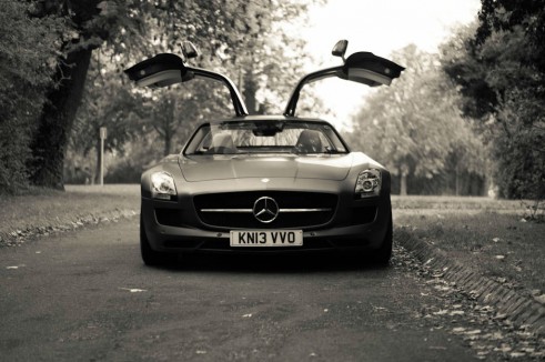 Mercedes Benz SLS AMG GT Monza Grey Review - Front Doors Up - carwitter