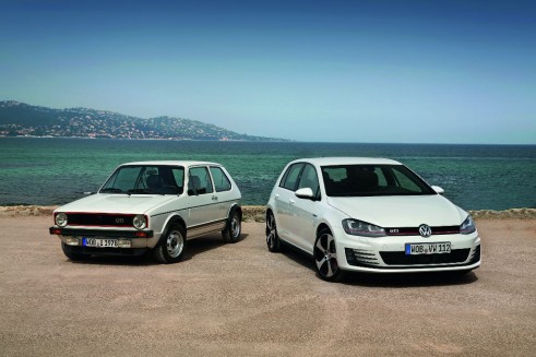 VW Golf GTI MK 1 and 7 - Front - carwitter