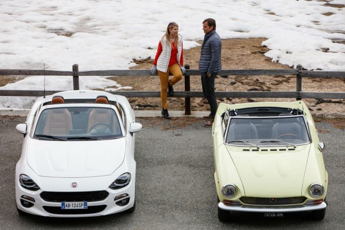 2016 Fiat 124 Spider White with Classic 124 Spider - Front - carwitter