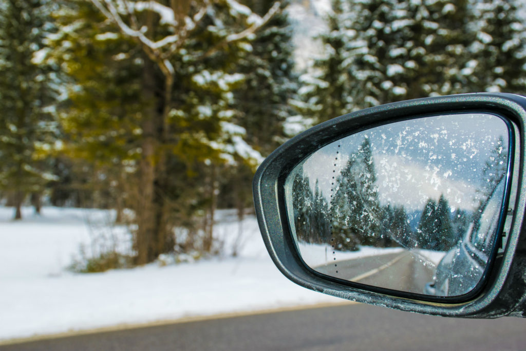 ice on rear view mirror winter driving